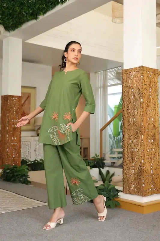 Olive Bloom Cotton Co-ord Set