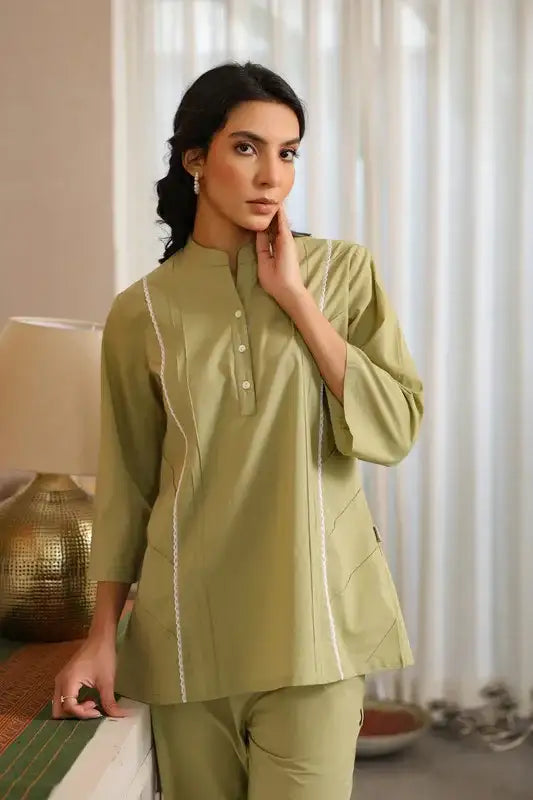 Sage Green with Lace Detailing Cotton Co-ord Set
