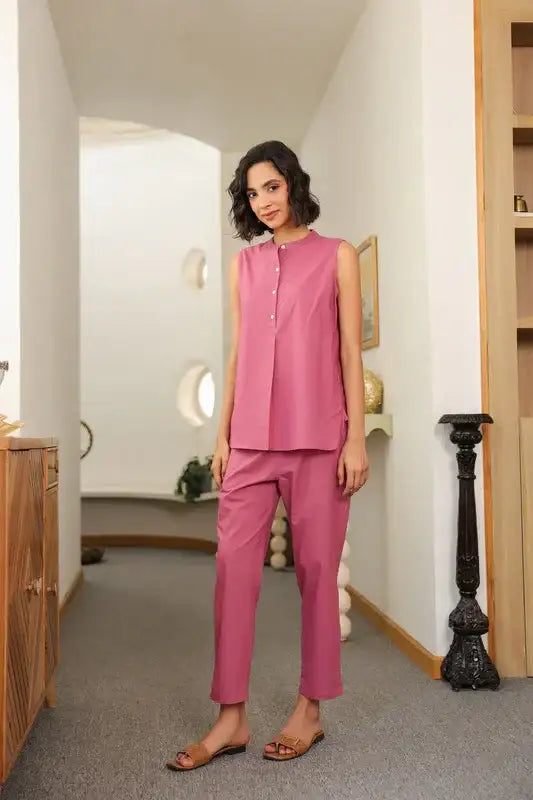Rosé Haze Sleeveless Cotton Co-ord Set