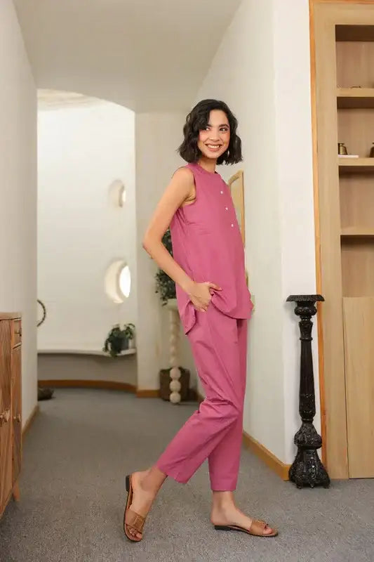 Rosé Haze Sleeveless Cotton Co-ord Set