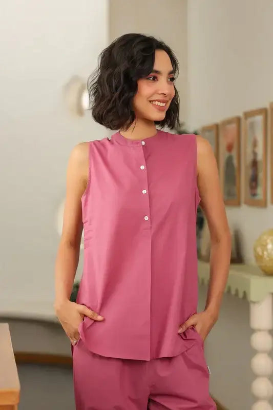 Rosé Haze Sleeveless Cotton Co-ord Set