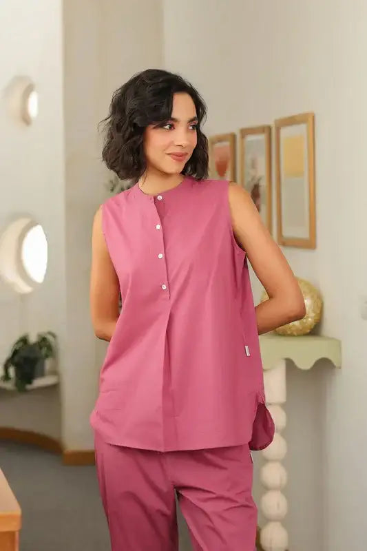 Rosé Haze Sleeveless Cotton Co-ord Set