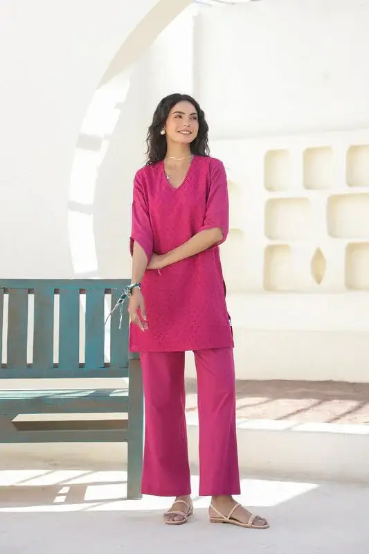 Berry Bliss Schiffli Cotton Co-ord Set