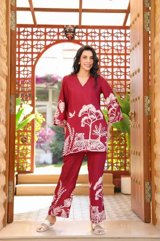 Scarlet Safari Russian Silk Co-ord Set
