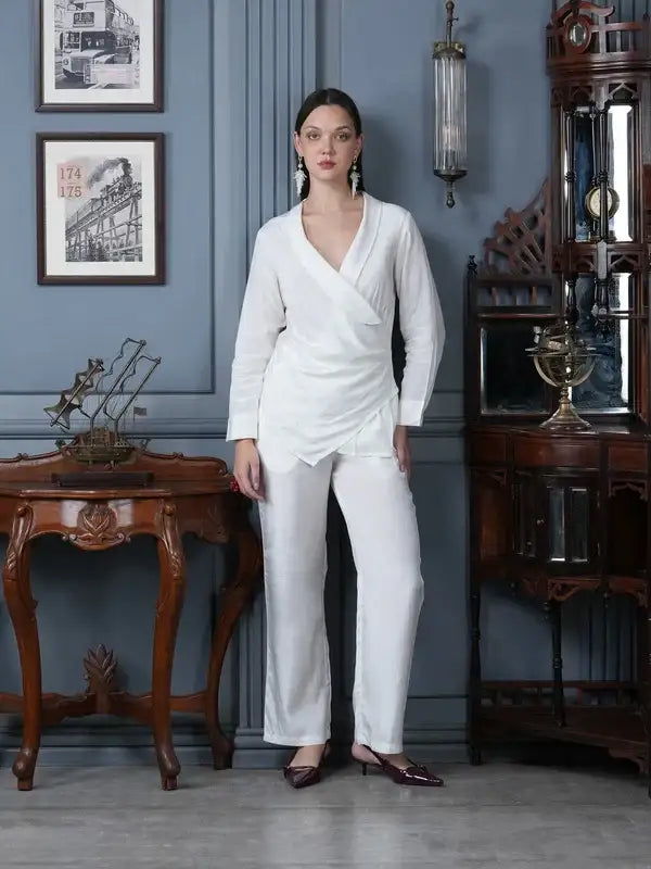 White Sangria Russian Silk Co-ord Set
