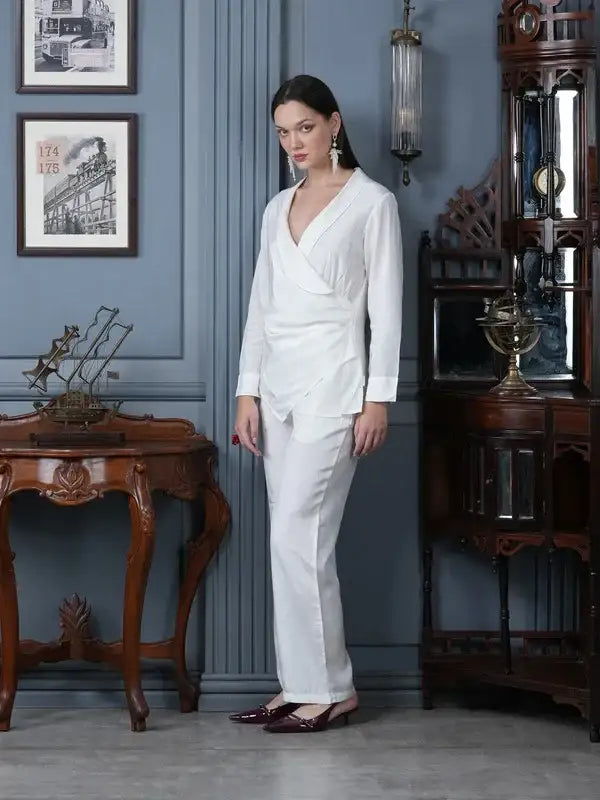 White Sangria Russian Silk Co-ord Set