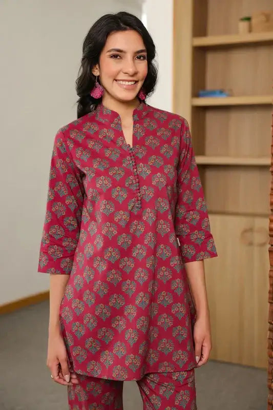 Aloha Mora on Maroon Cotton Co-ord Set