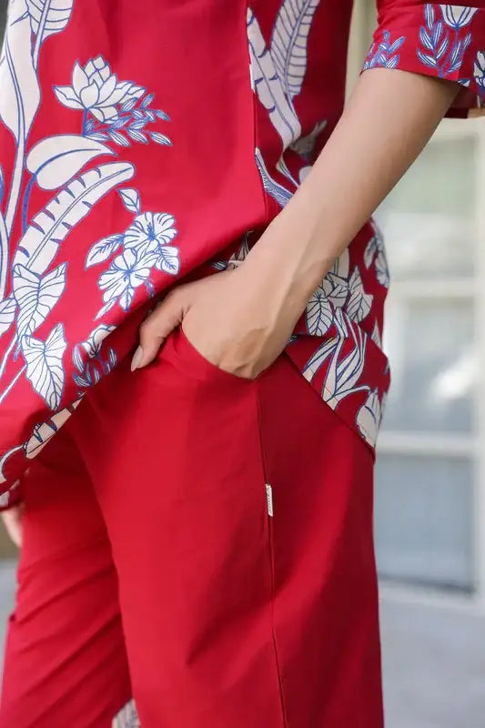 Scarlet Maple Maroon Leaf Cotton Co-ord Set