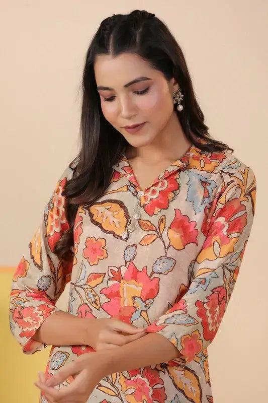 Rustic Floral Elegance Russian Silk Co-ord Set