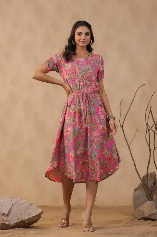 Rosette Garden Russian Silk Dress