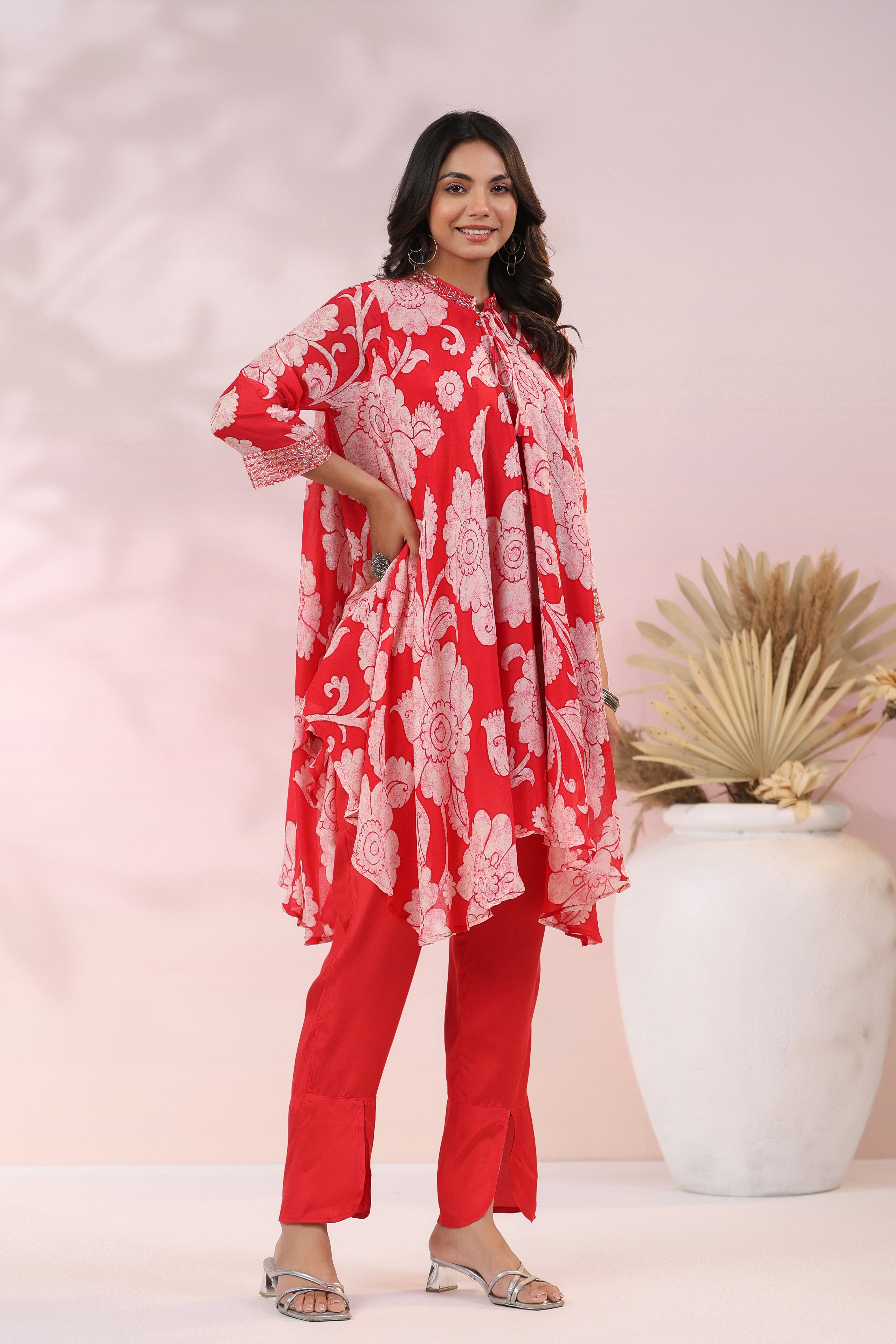 Merlot Floral Russian Silk Co-ord Set