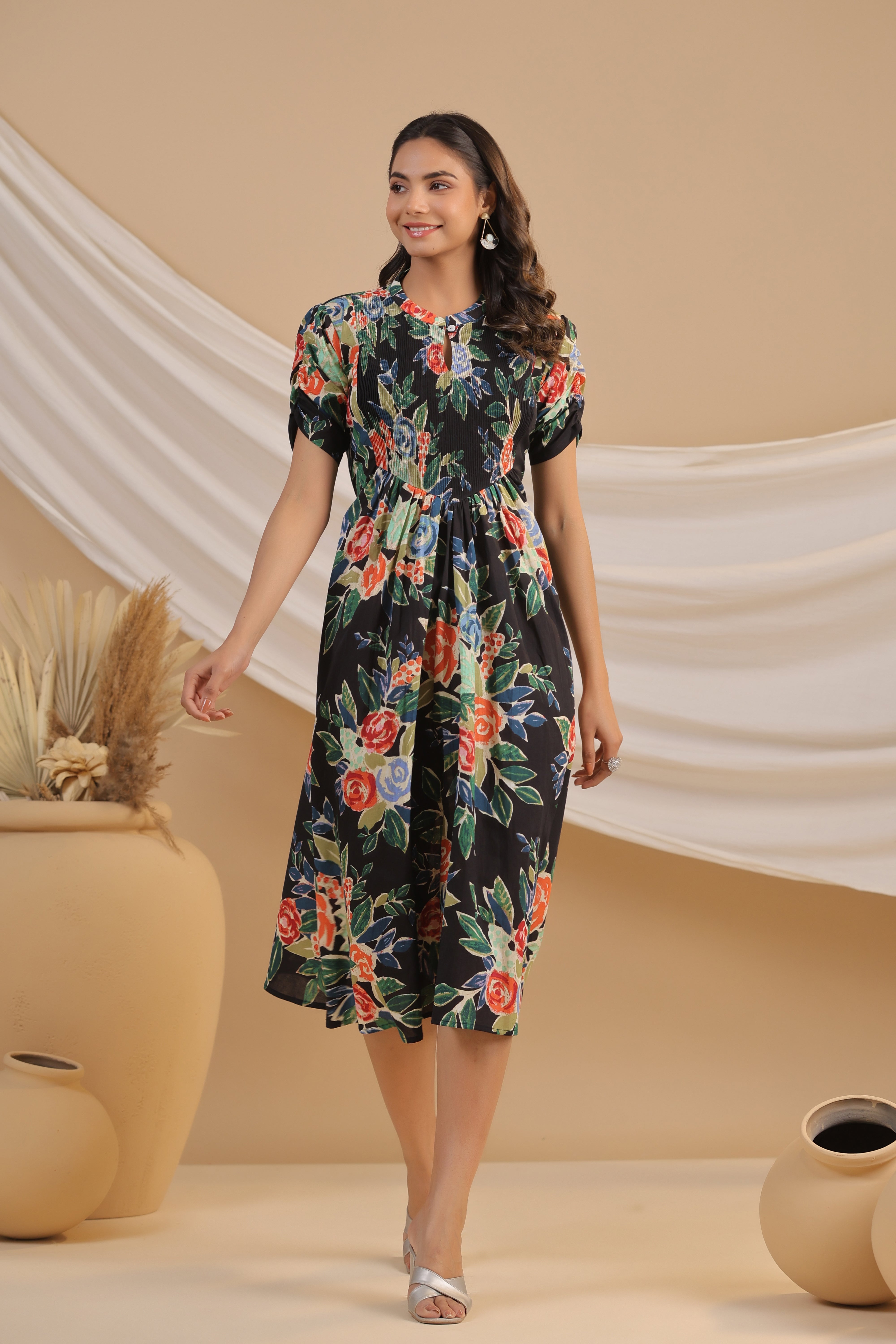 Nocturnal Blossom Cotton Dress