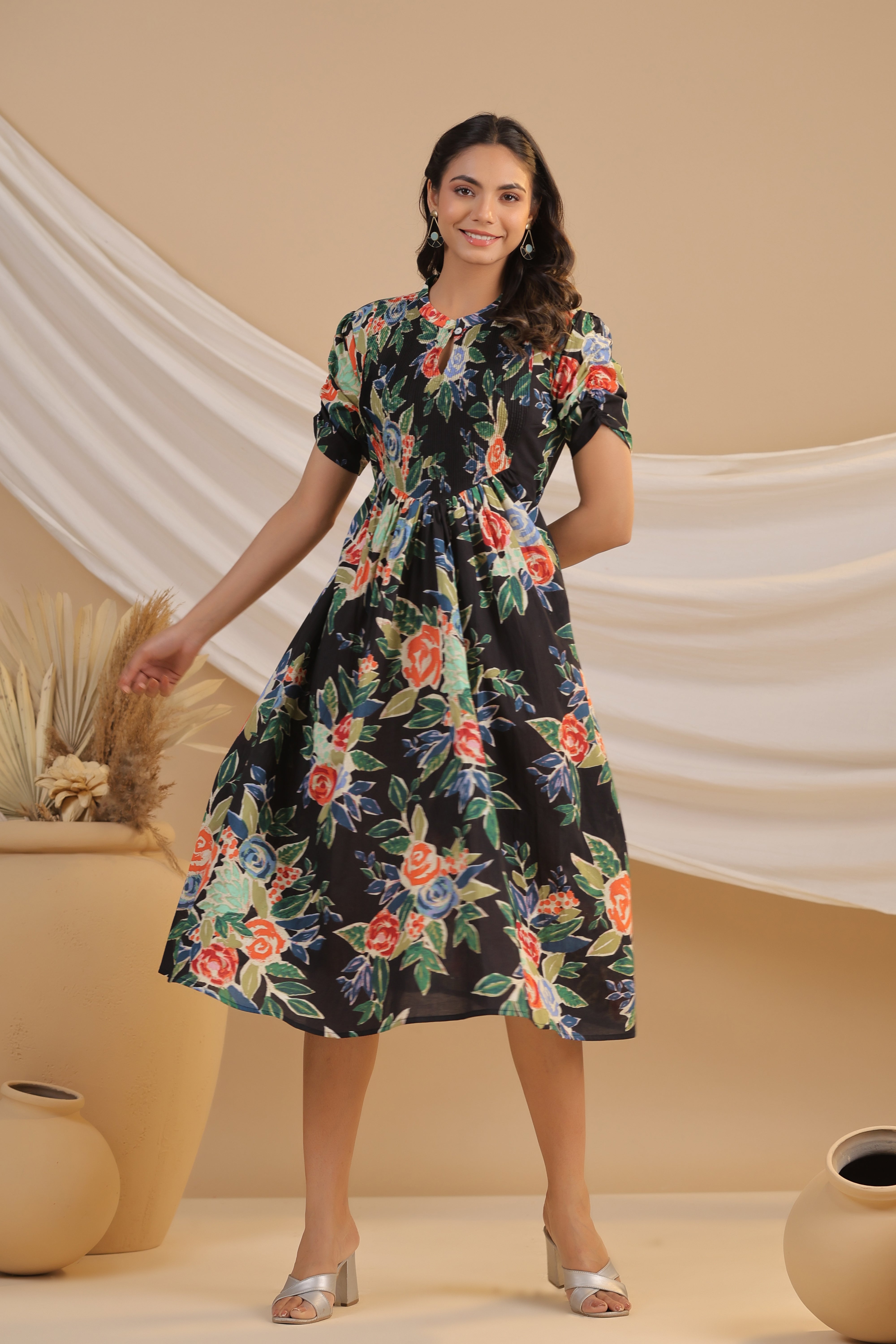 Nocturnal Blossom Cotton Dress