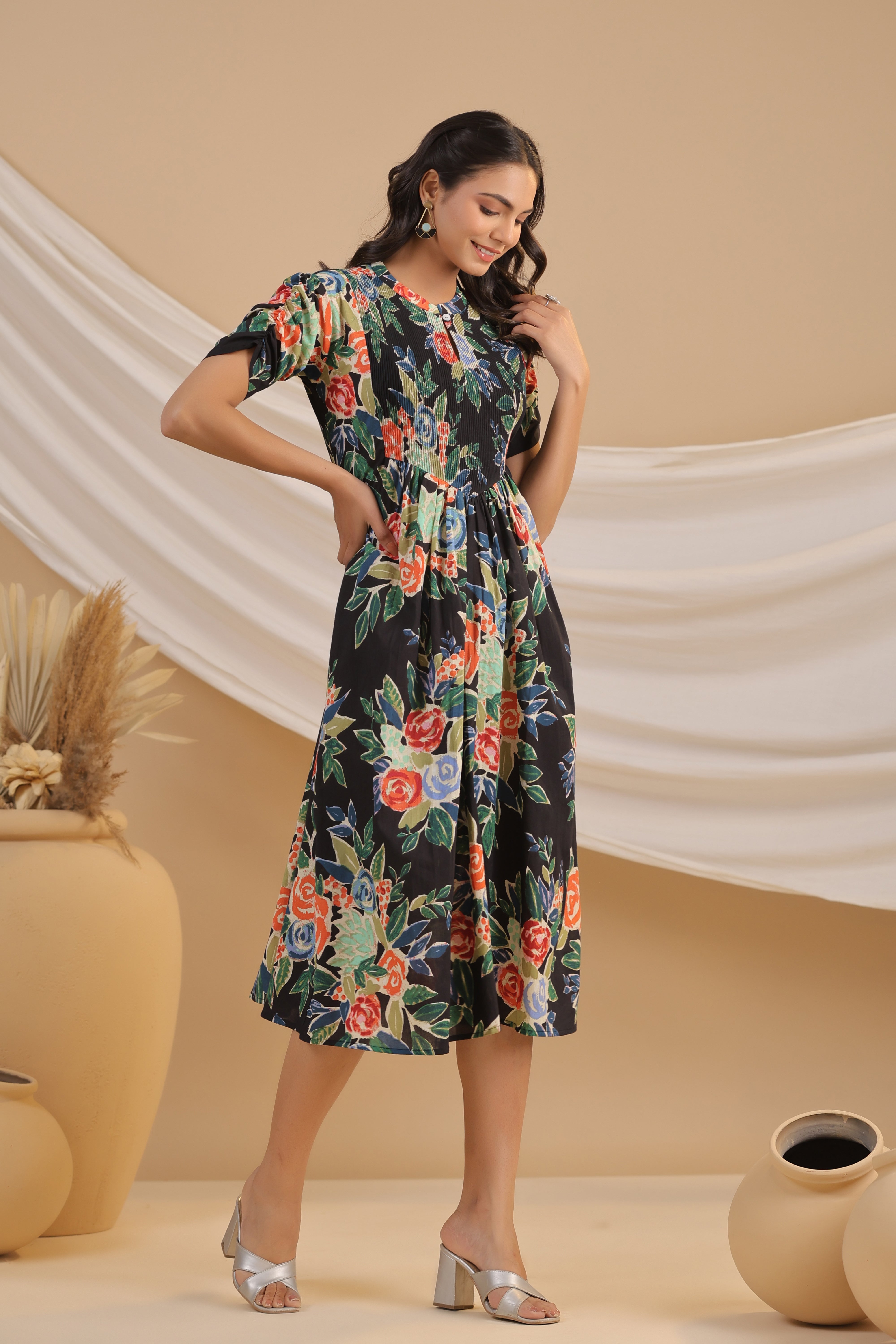 Nocturnal Blossom Cotton Dress