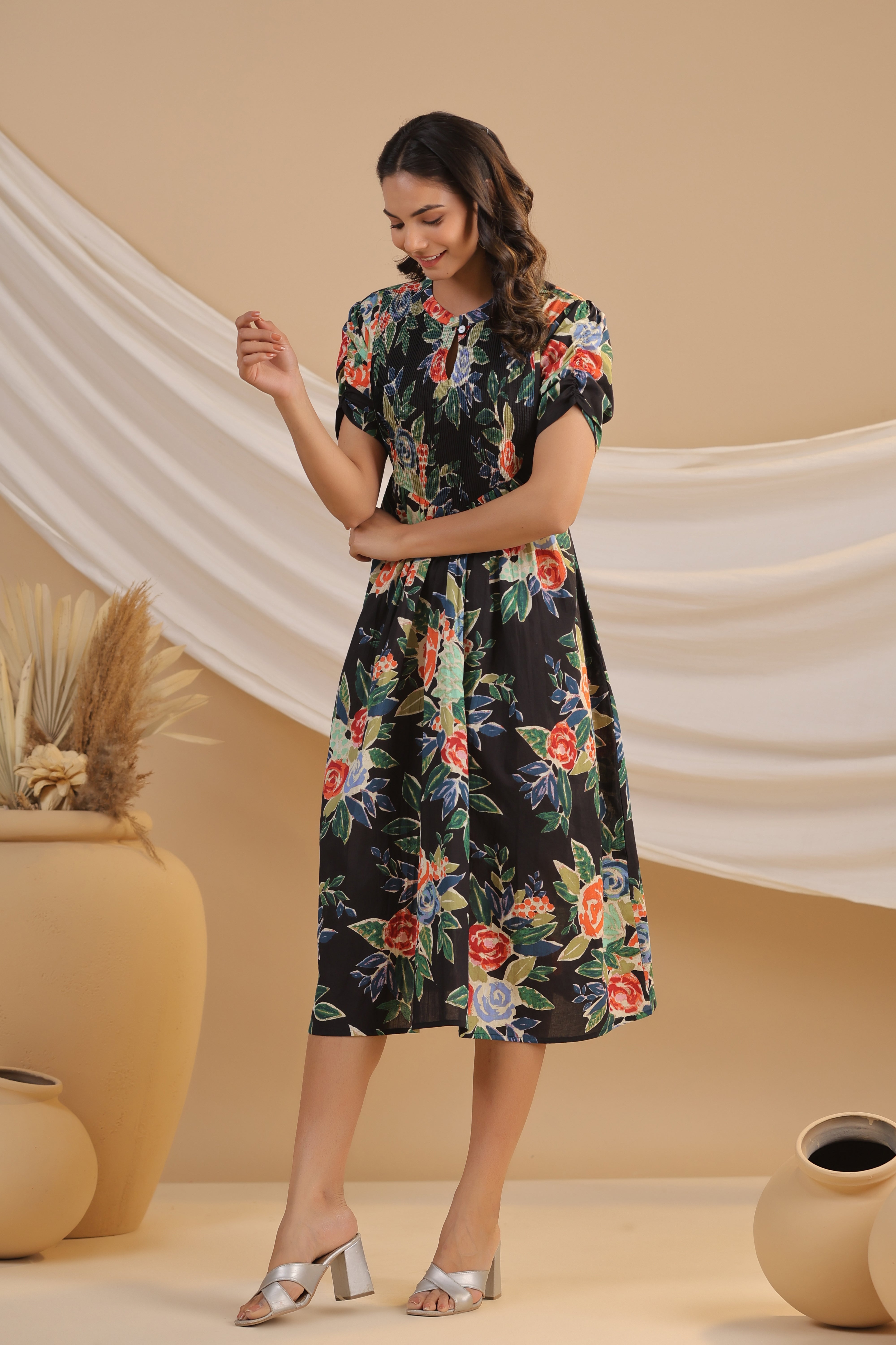 Nocturnal Blossom Cotton Dress