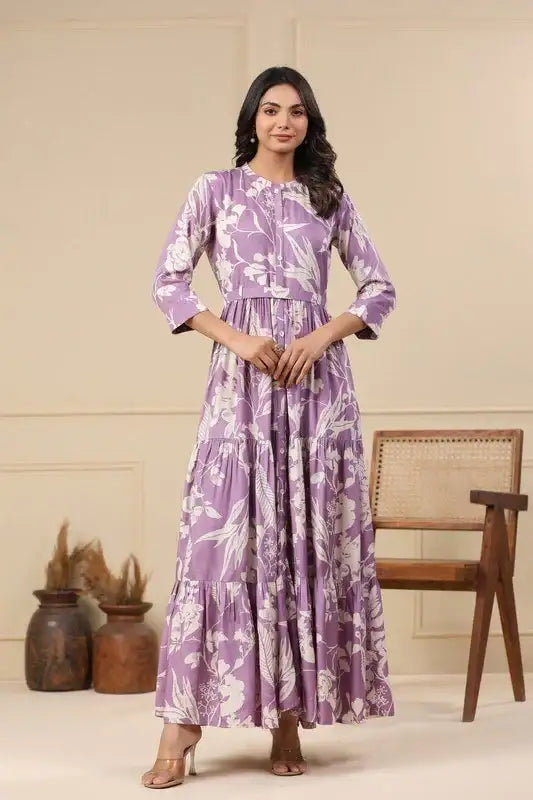 lilac silk dress Lilac Floral Maxi Russian Silk Dress