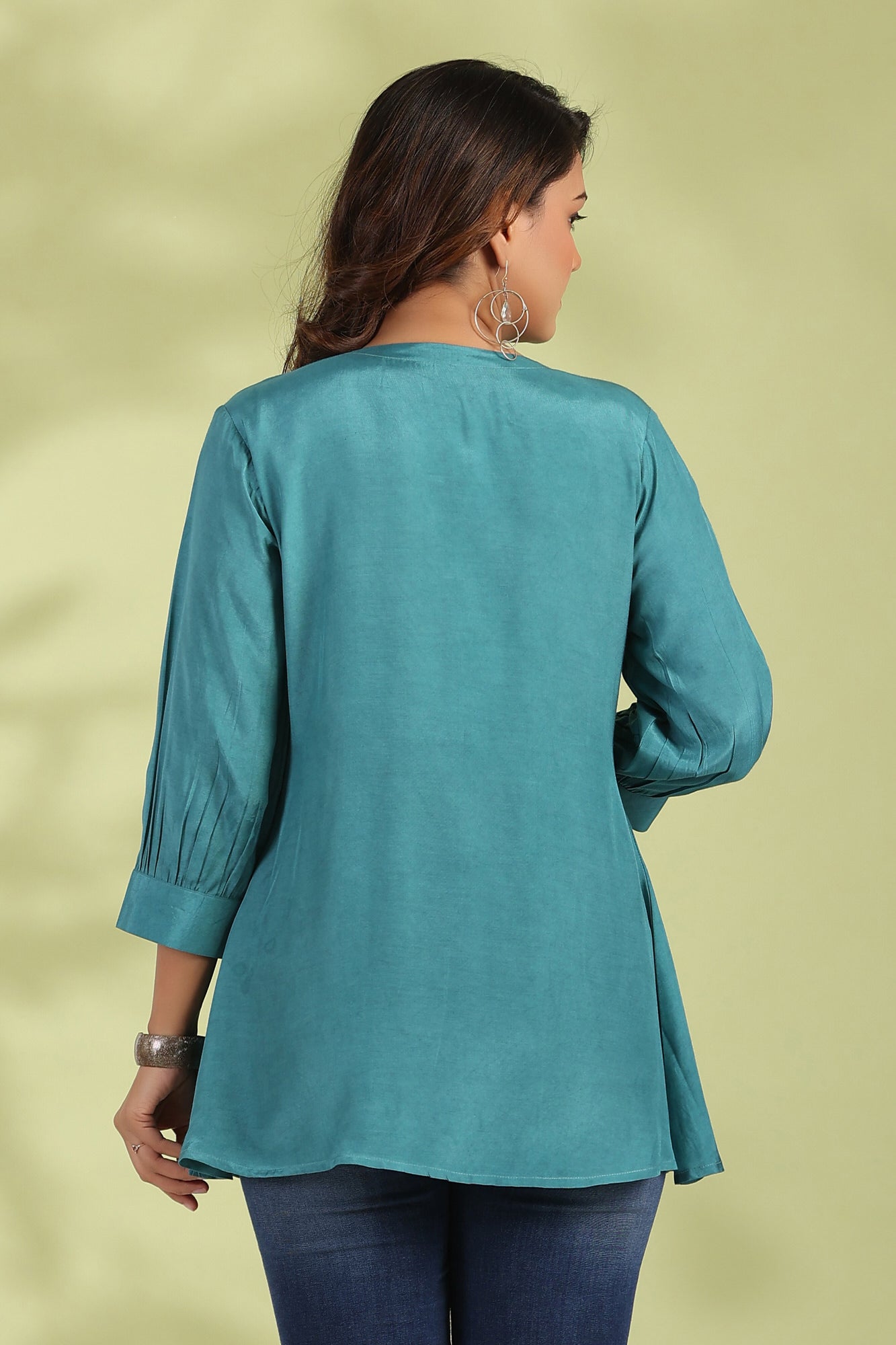 Teal Floral Elegance Cotton Dobby Top