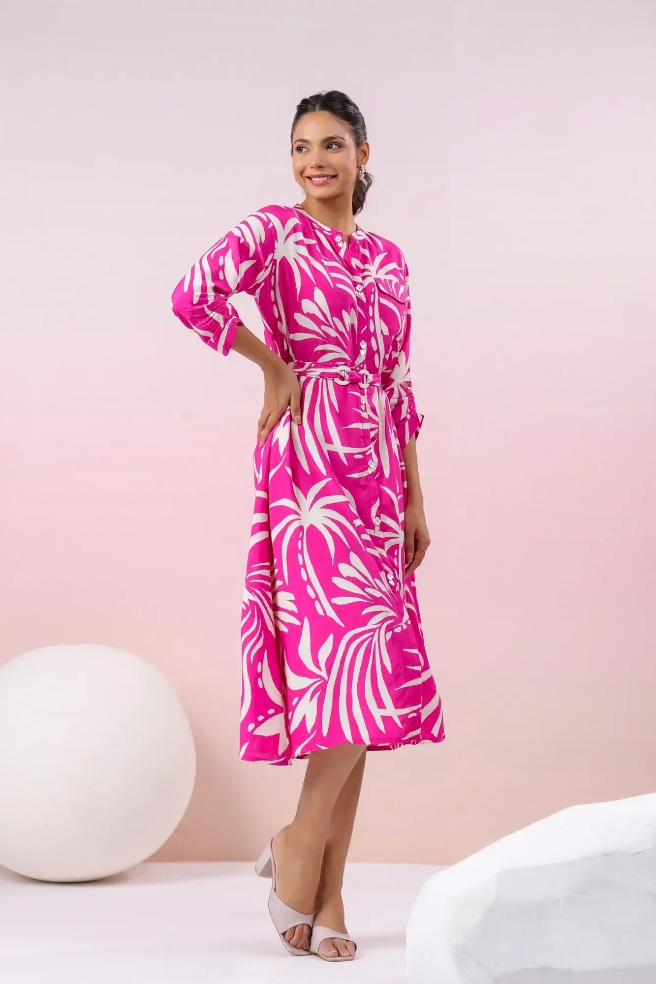 Palm Paradise Pink Russian Silk Dress