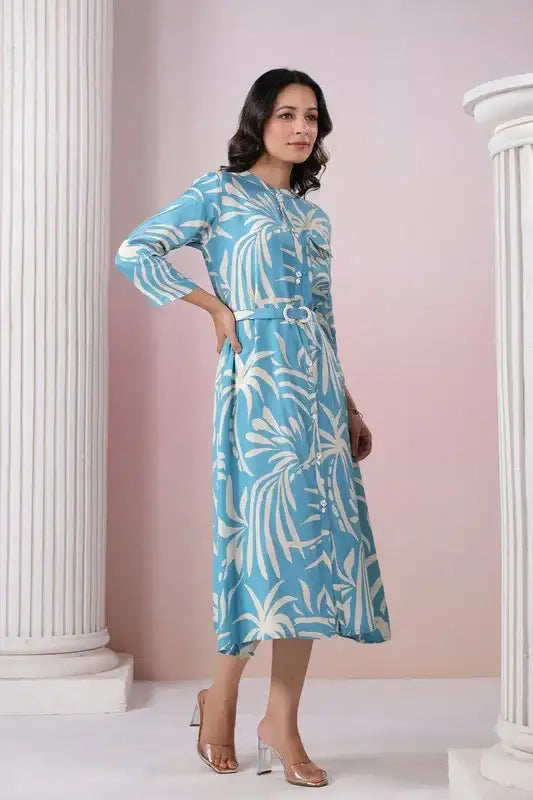 Blue Lagoon Breeze Belted Russian Silk Dress