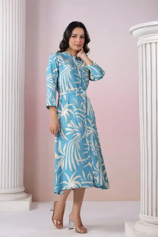 Blue Lagoon Breeze Belted Russian Silk Dress