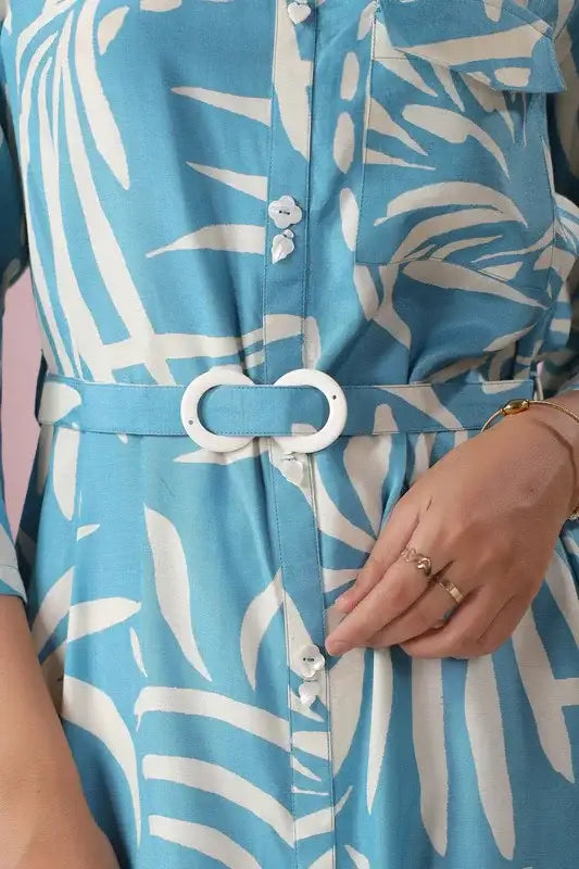 Blue Lagoon Breeze Belted Russian Silk Dress