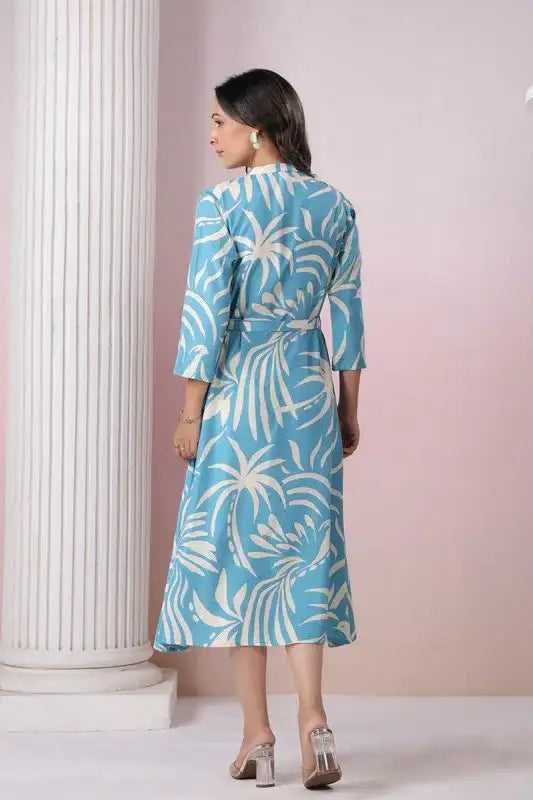 Blue Lagoon Breeze Belted Russian Silk Dress