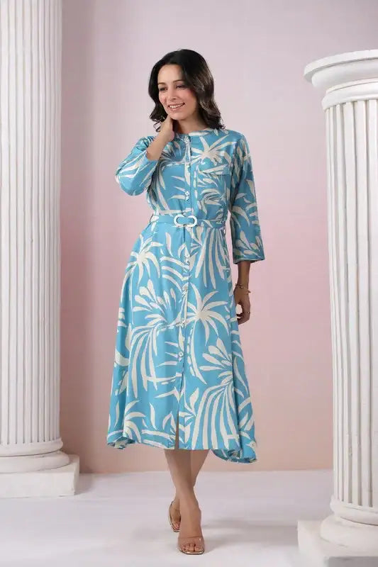 Blue Lagoon Breeze Belted Russian Silk Dress