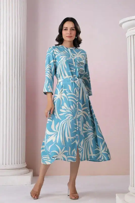 Blue Lagoon Breeze Belted Russian Silk Dress