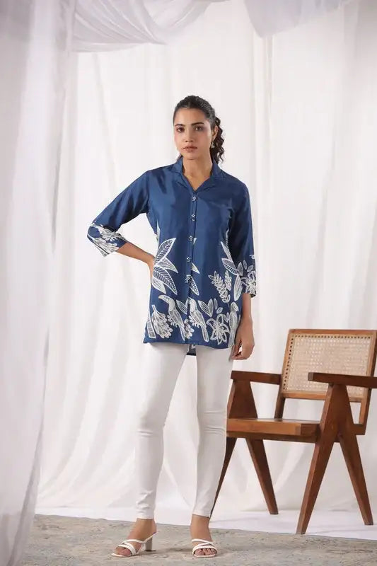 Sapphire Garden Bloom Russian Silk Top