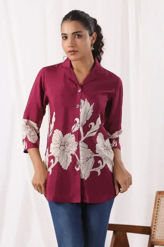 Island Reverie Plum Russain Silk Top