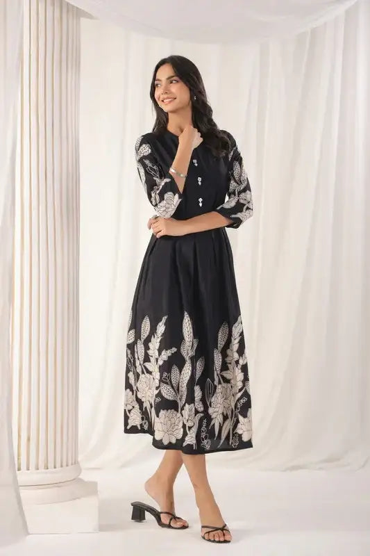 Noir Petal Grace Russian Silk Dress