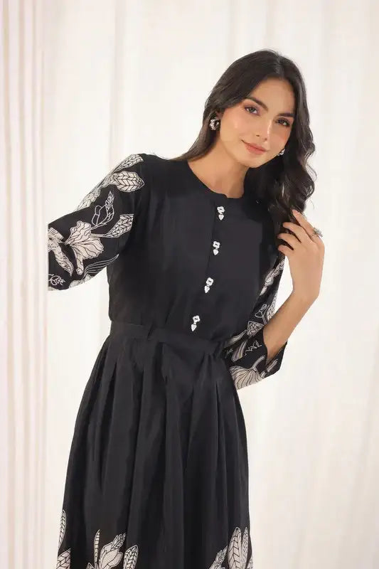 Noir Petal Grace Russian Silk Dress