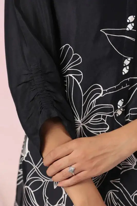 Chic Black Floral Russian Silk Top