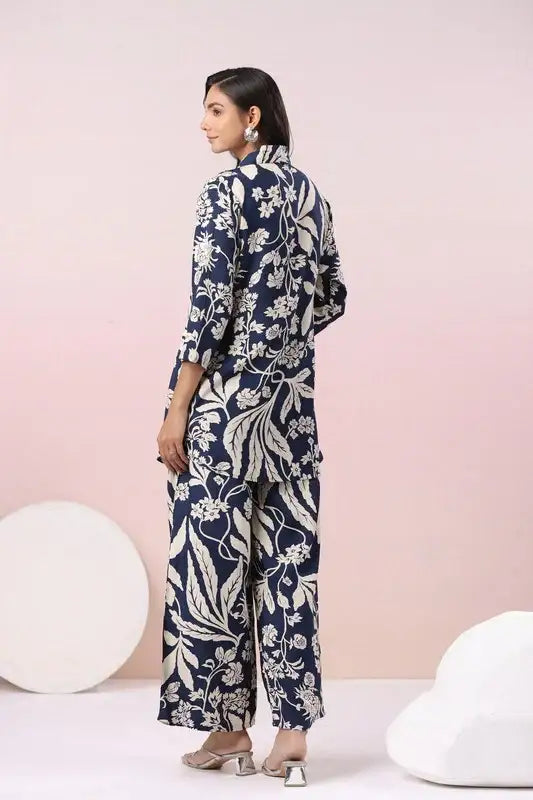 Midnight Bloom Russian Silk Co-ord Set