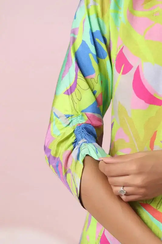 Multicolored Tropical Print Russian Silk Top