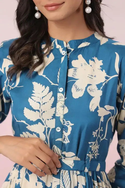 Indigo Floral Russian Silk Elegance Gown