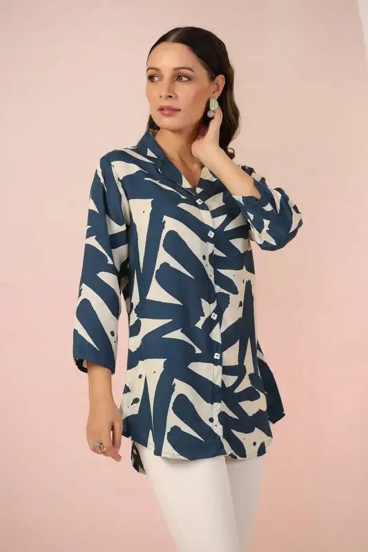 Indigo Brushstroke Russian Silk Top