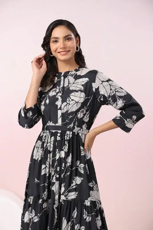 Midnight Blossom Maxi Noir Floral Dream Black Russian Silk Dress