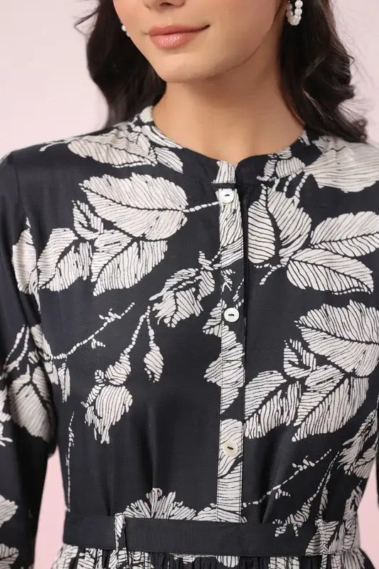 Midnight Blossom Maxi Noir Floral Dream Black Russian Silk Dress