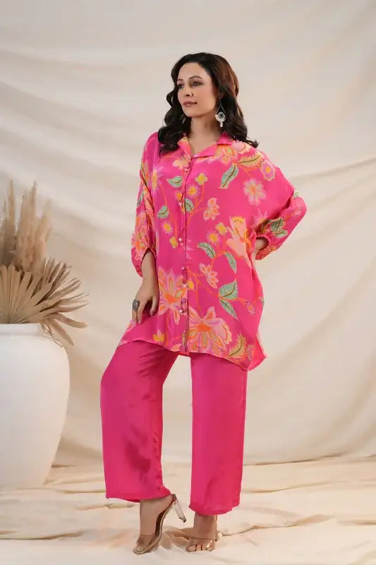 Rose Blossom Luxe Natural Crepe Russian Silk Co-ord Set