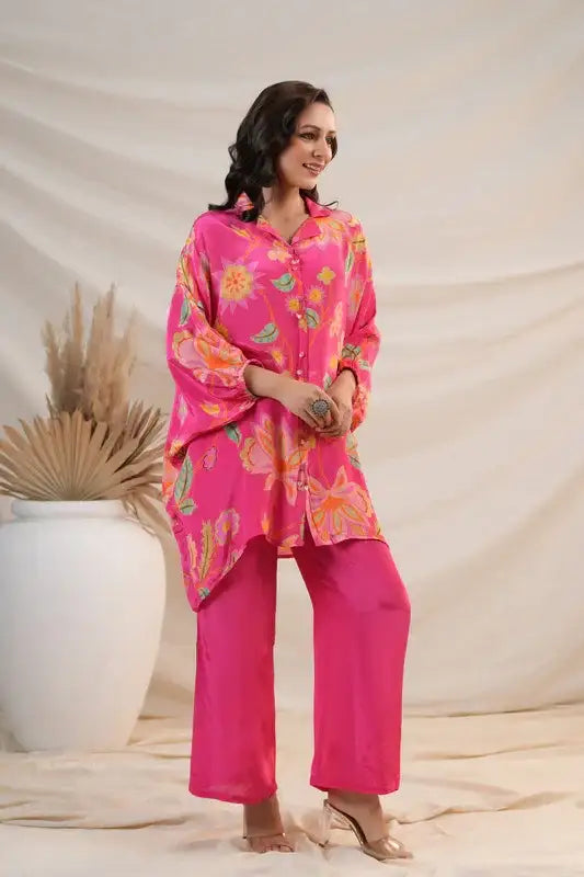 Rose Blossom Luxe Natural Crepe Russian Silk Co-ord Set