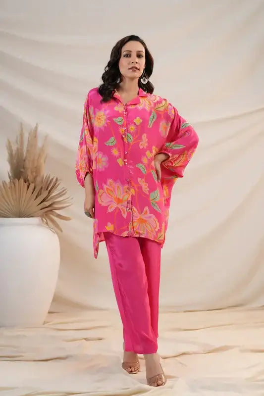 Rose Blossom Luxe Natural Crepe Russian Silk Co-ord Set