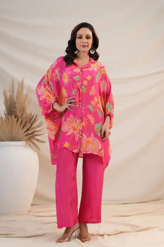 Rose Blossom Luxe Natural Crepe Russian Silk Co-ord Set