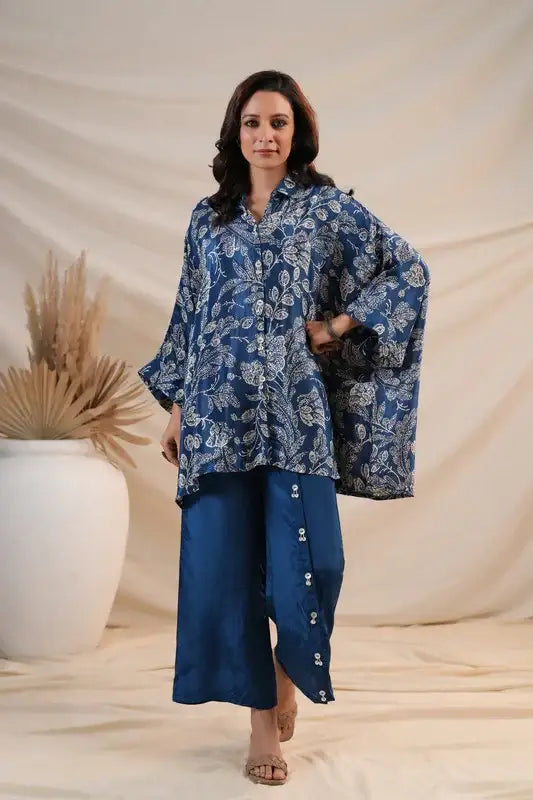 Sapphire Bloom Luxe Natural Crepe Russian Silk Co-ord Set