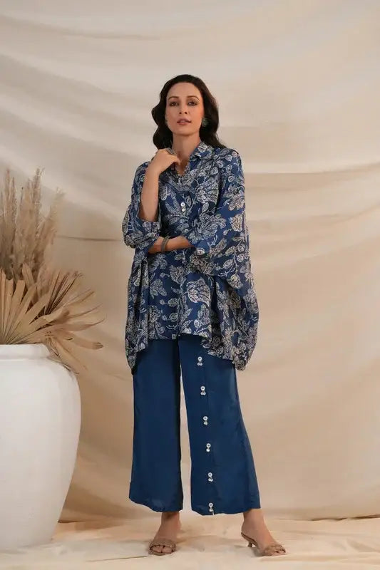 Sapphire Bloom Luxe Natural Crepe Russian Silk Co-ord Set