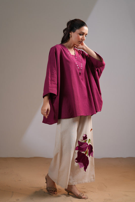 Wine Blossom Elegance Cotton Flex Co-ord Set