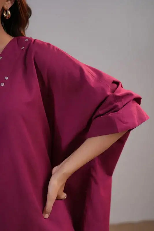 Wine Blossom Elegance Cotton Flex Co-ord Set