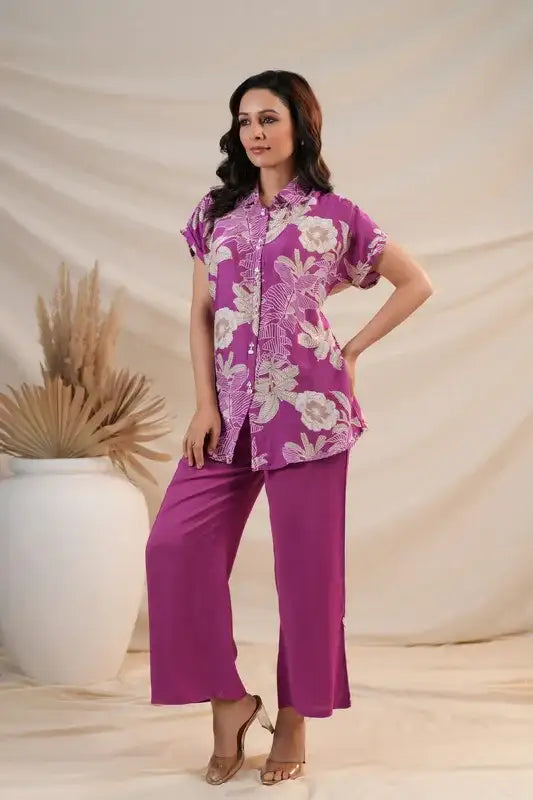 Purple Floral Bloom Cotton Co-ord Set