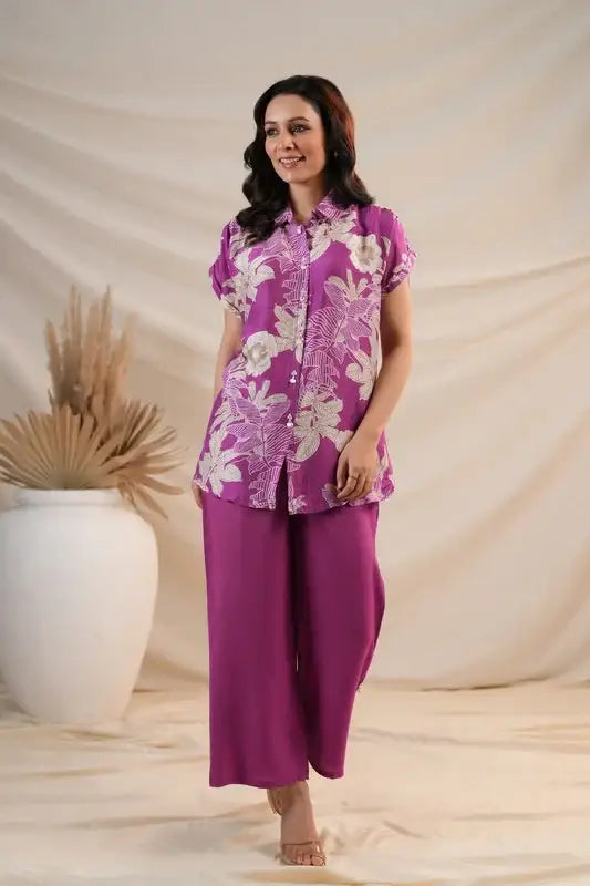 Purple Floral Bloom Cotton Co-ord Set