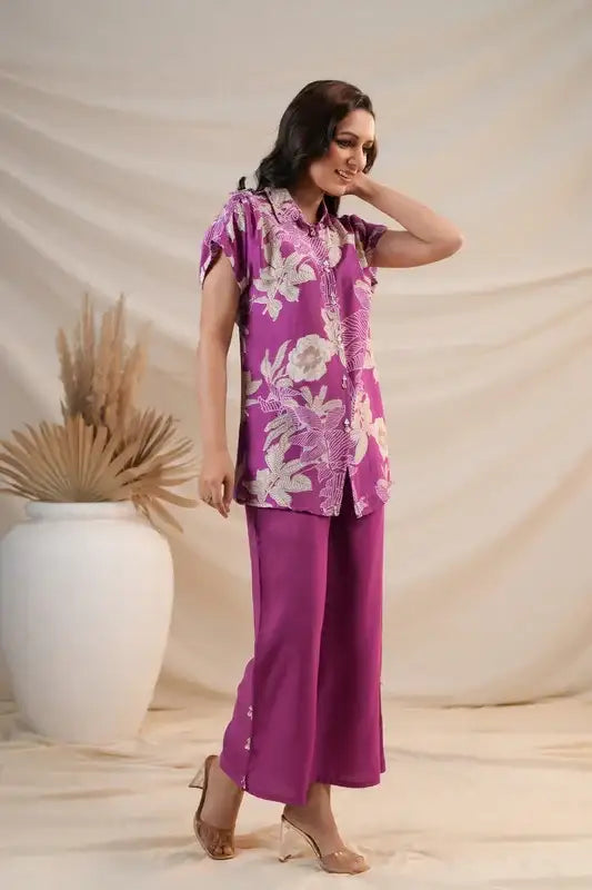 Purple Floral Bloom Cotton Co-ord Set
